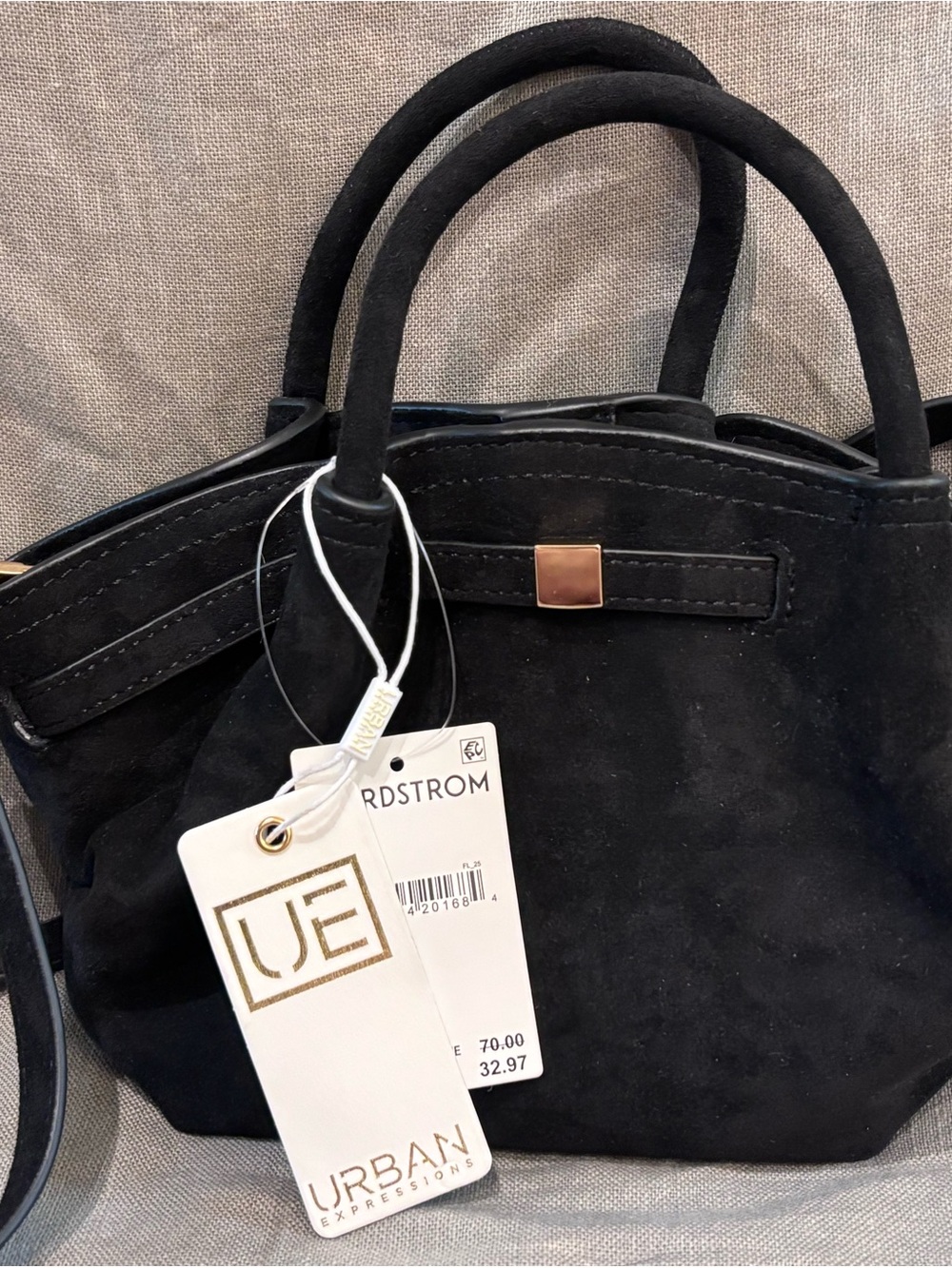 Urban Expressions Black Suede Satchel with Top Handles